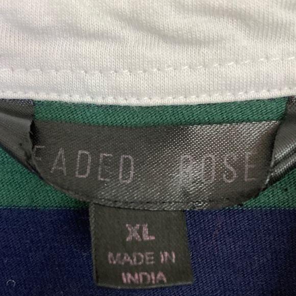 Faded Rose Womens Cropped Rugby Shirt Navy Green Stripes Size XL Collar Long Slv - Picture 2 of 10